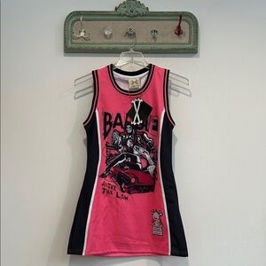 Brand X Barbie above the law hot Pink Graphic Mini Jersey Dress small new w tags